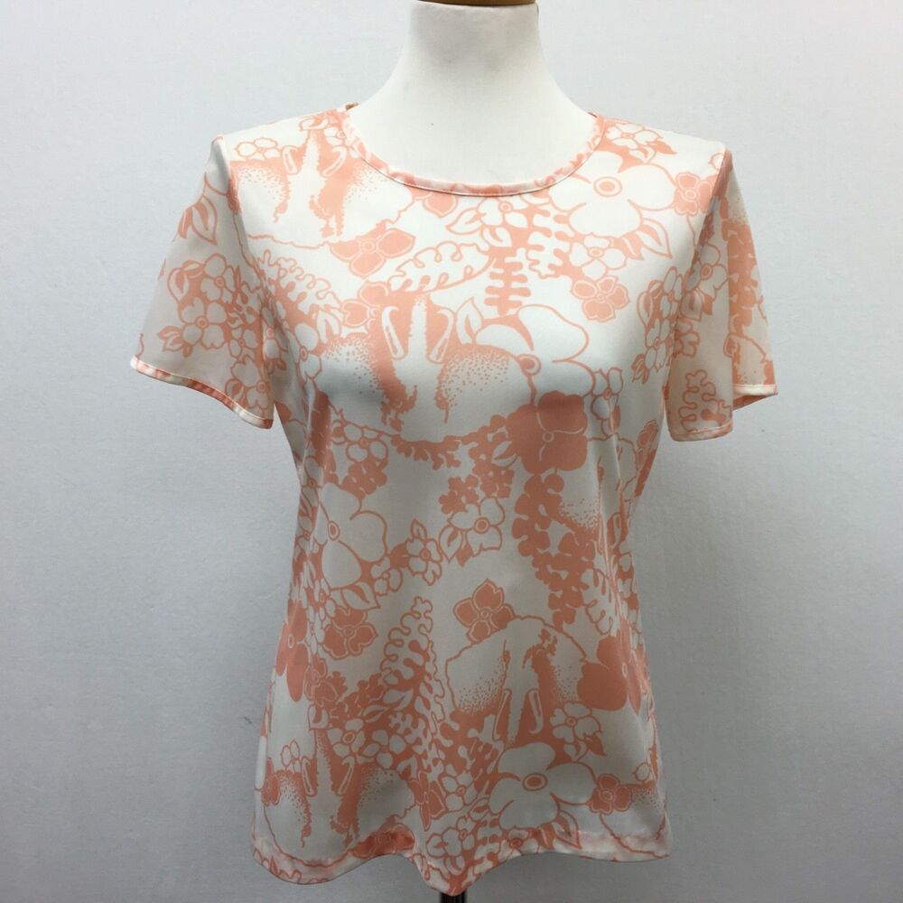 Cos Cob Women's Top Small S Salmon Pink White‎ Floral
